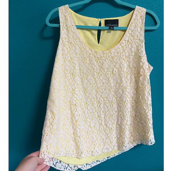 Cynthia Rowley Yellow and White Lace Tank Top Women's Large - Picture 7 of 7